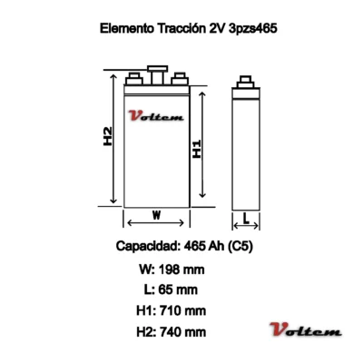 Elemento Traccion 2V 3 PzS 465 Ah Esquema Medidas