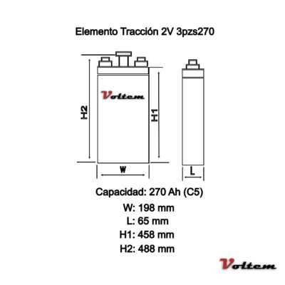 Elemento Traccion 2V 3 PzS 270 Ah Esquema Medidas