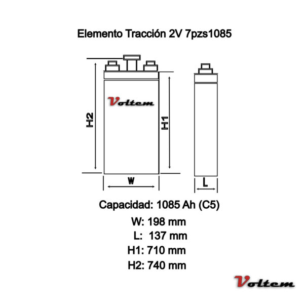 Elemento bateria tracción 7pzs1085 de 2V y 1085Ah - Imagen 2