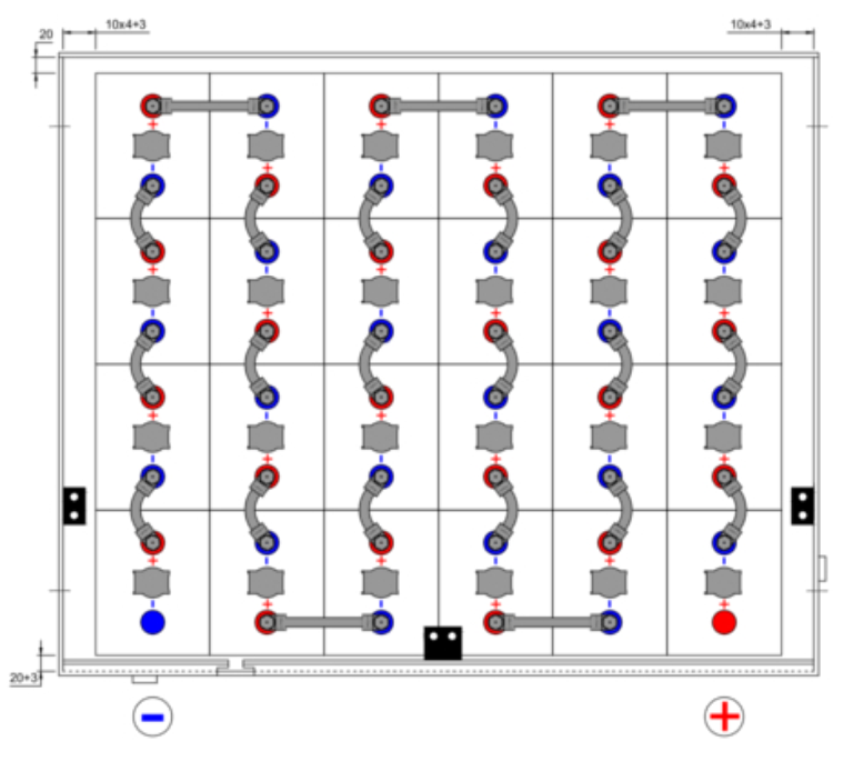 Esquema de ligação da bateria de tração 48V 640Ah